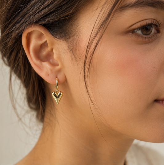 Elegant Gold Heart Drop Hoop Earrings