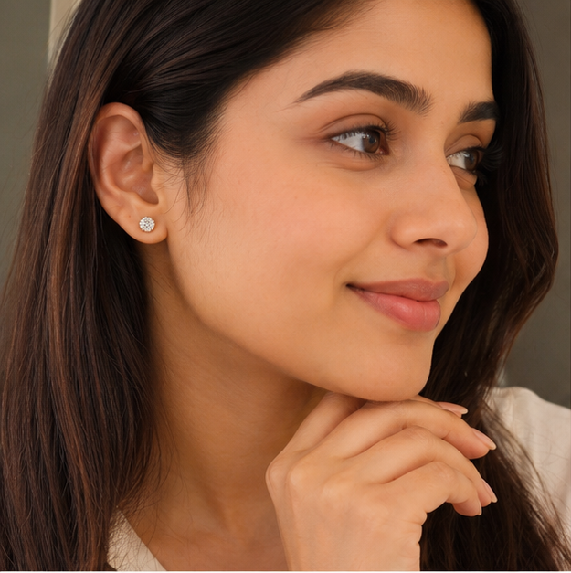 Elegant Gold Plated Solitaire Stud Earrings with Premium Cubic Zirconia