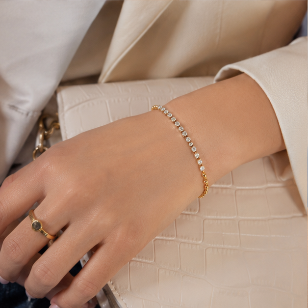 Elegant Gold Plated Crystal Tennis Chain Bracelet