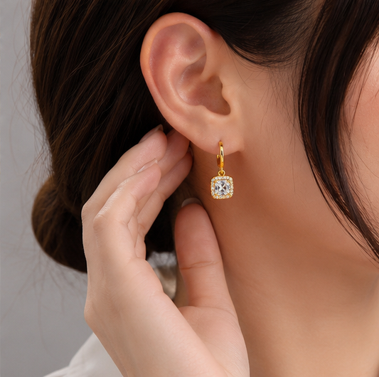 Elegant Square Crystal Drop Earrings