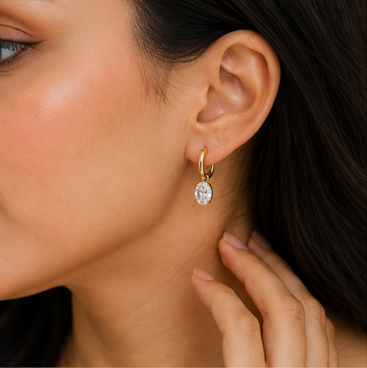 Cubic Zirconia Diamond Dangle Huggie Earrings