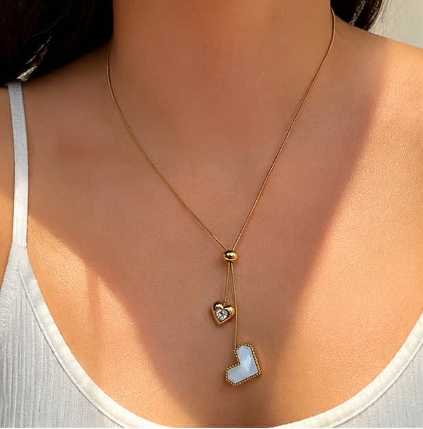 Elegant Gold Lariat Heart Pendant Necklace