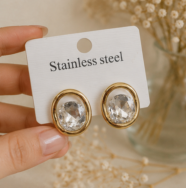 Elegant Oval Crystal Stud Earrings