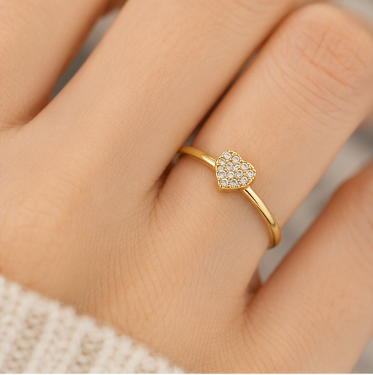 Elegant Gold Heart Crystal Ring