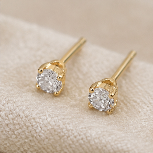 Elegant Gold Plated Solitaire Stud Earrings with Premium Cubic Zirconia
