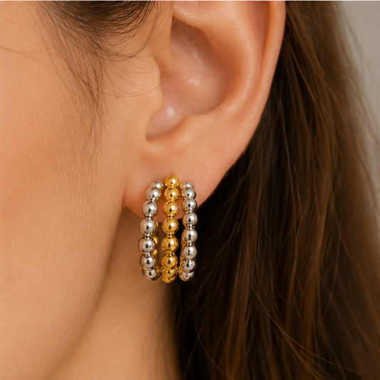 Elegant Gold Beaded Cluster Hoop Earrings