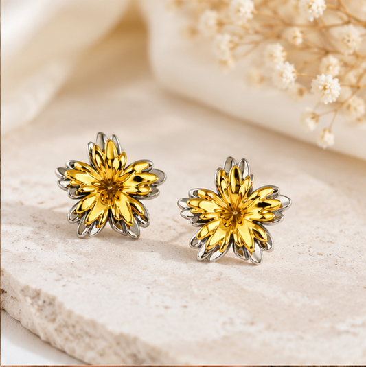 Golden Floral Statement Earrings