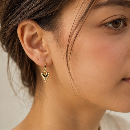 Elegant Gold Heart Drop Hoop Earrings