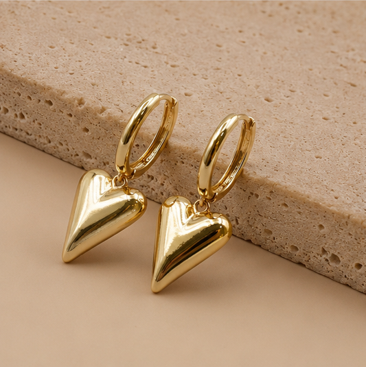 Elegant Gold Heart Drop Hoop Earrings
