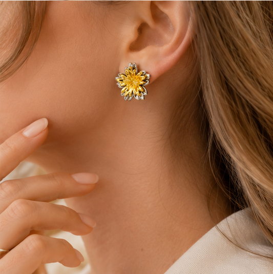 Golden Floral Statement Earrings