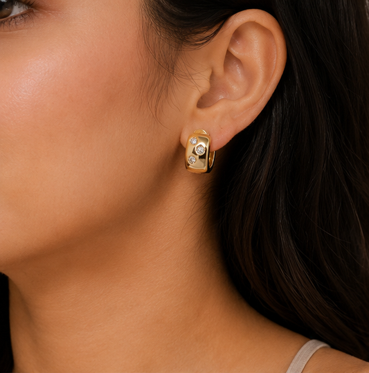 Elegant Gold Oval Crystal Stud Earrings
