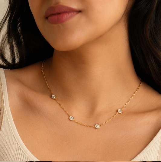 Elegant Rose Gold Circle Stone Necklace
