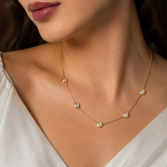 Elegant Rose Gold Circle Stone Necklace