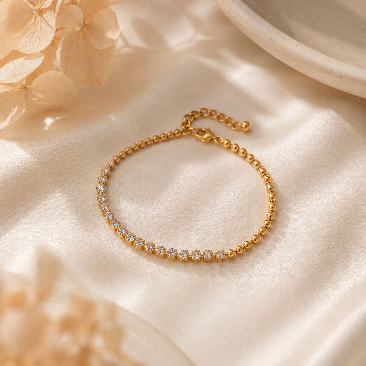 Elegant Gold Plated Crystal Tennis Chain Bracelet