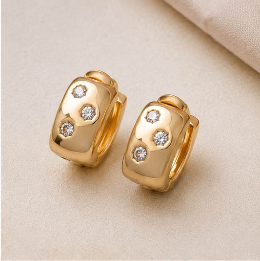 Elegant Gold Oval Crystal Stud Earrings