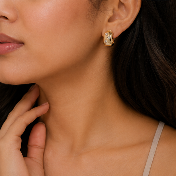 Elegant Gold Oval Crystal Stud Earrings