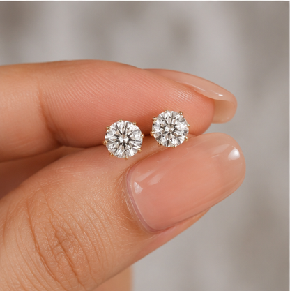 Elegant Gold Plated Solitaire Stud Earrings with Premium Cubic Zirconia