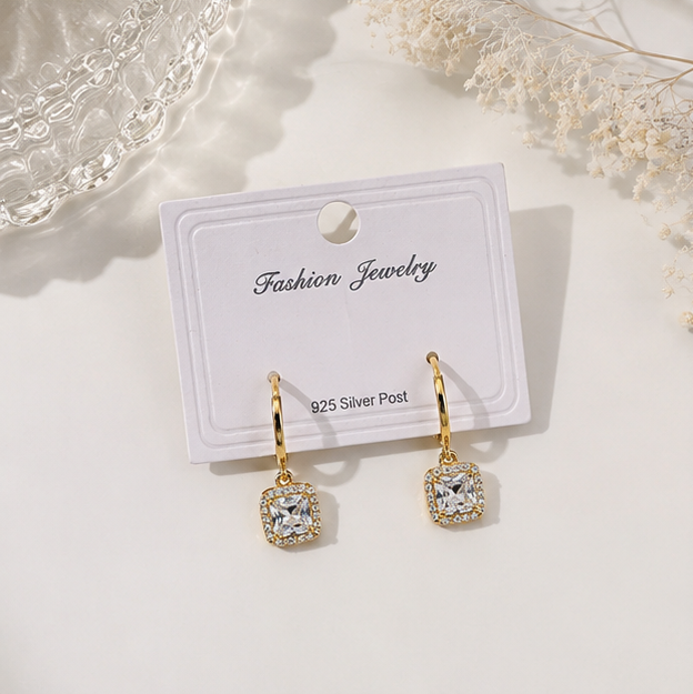 Elegant Square Crystal Drop Earrings