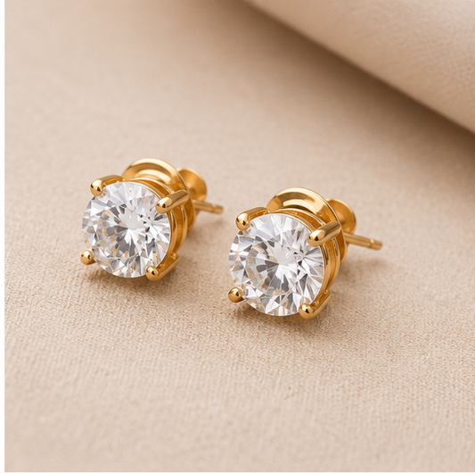 Elegant Gold Plated Solitaire Stud Earrings with Premium Cubic Zirconia