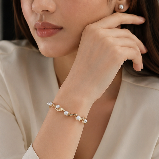 Elegant Pearl Wave Bracelet