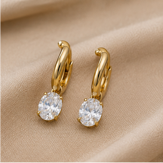 Cubic Zirconia Diamond Dangle Huggie Earrings