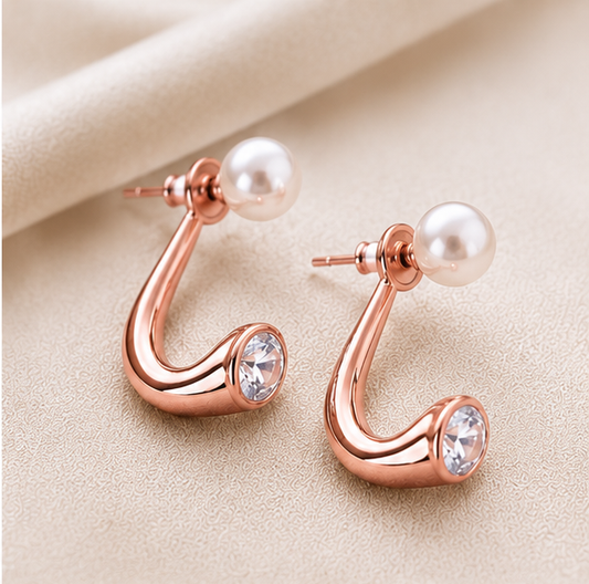 Rose Gold Plated Pearl & Crystal Drop Earrings