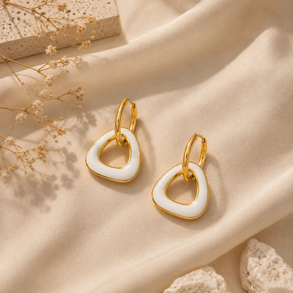 Elegant Stainless Steel Gold Hoop Earrings with White Enamel Drop