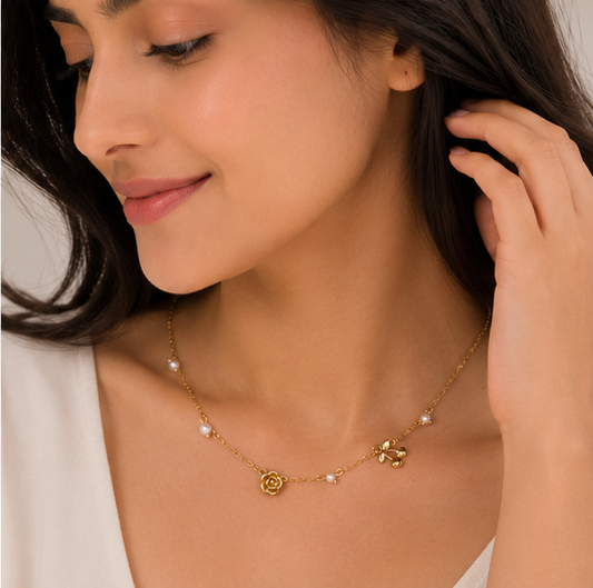 Elegant Gold Charm Pearl Necklace