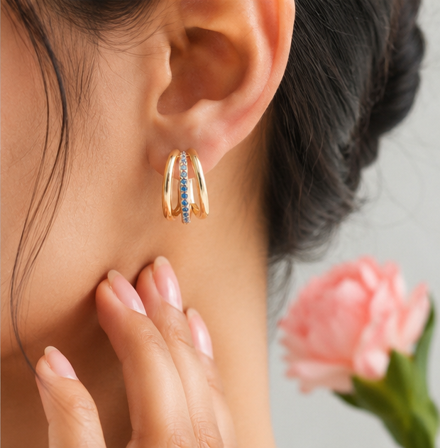 Elegant Dual Band Gold Hoop Earrings