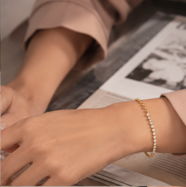 Elegant Gold Plated Crystal Tennis Chain Bracelet