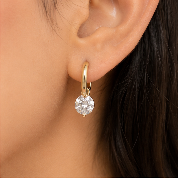 Cubic Zirconia Diamond Dangle Huggie Earrings