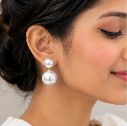 Elegant Double Pearl Drop Earrings