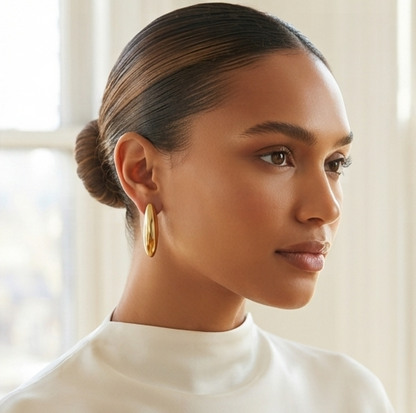 Elegant Gold Plated Oval Drop Earrings