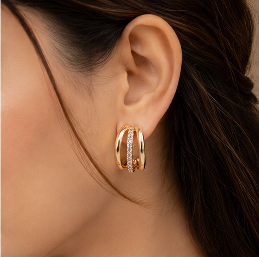 Elegant Dual Band Gold Hoop Earrings