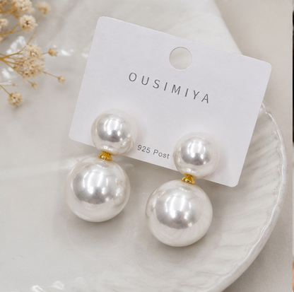 Elegant Double Pearl Drop Earrings