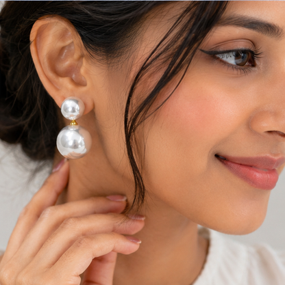 Elegant Double Pearl Drop Earrings
