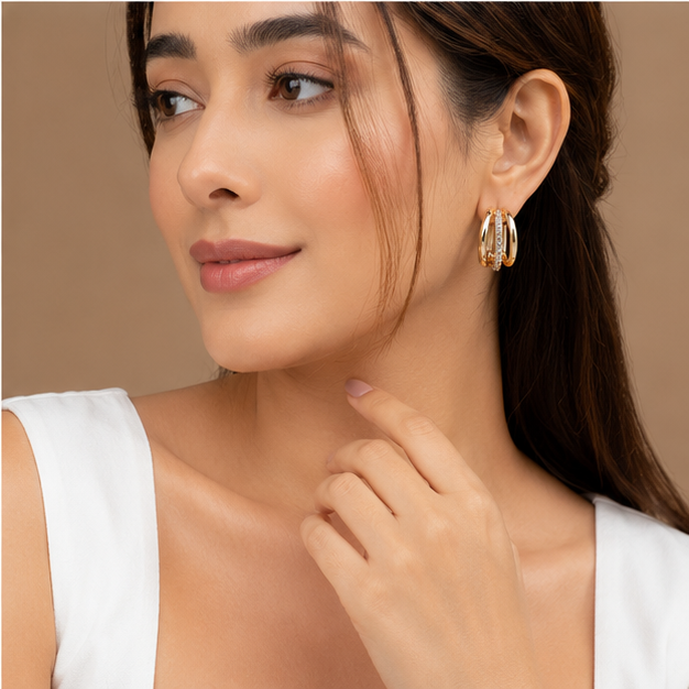 Elegant Dual Band Gold Hoop Earrings