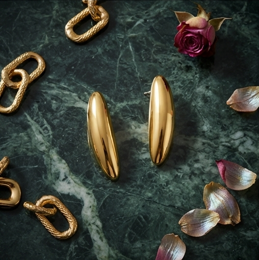 Elegant Gold Plated Oval Drop Earrings