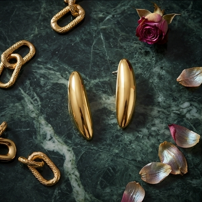 Elegant Gold Plated Oval Drop Earrings