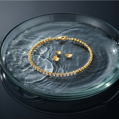 Diamond Cut Gold Tennis Bracelet with Beaded Accent