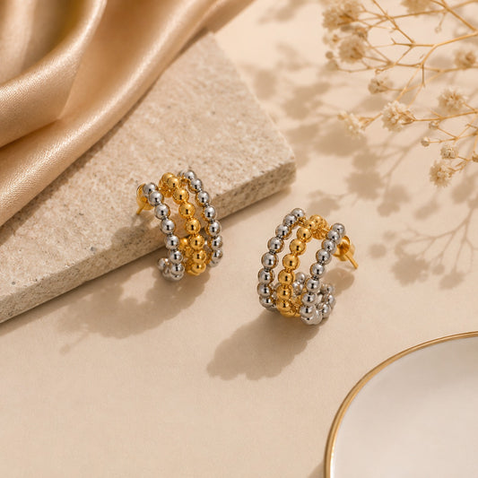 Elegant Gold Beaded Cluster Hoop Earrings