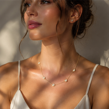 Elegant Rose Gold Circle Stone Necklace
