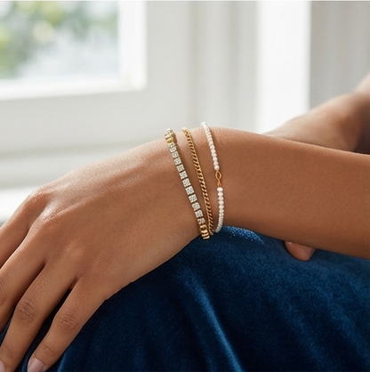 Diamond Cut Gold Tennis Bracelet with Beaded Accent
