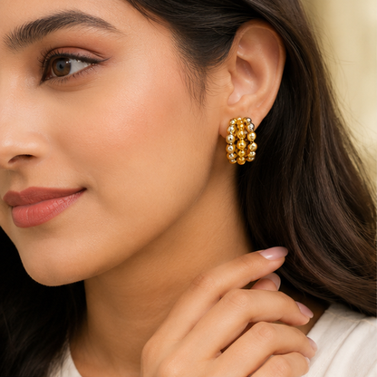 Elegant Gold Beaded Cluster Hoop Earrings