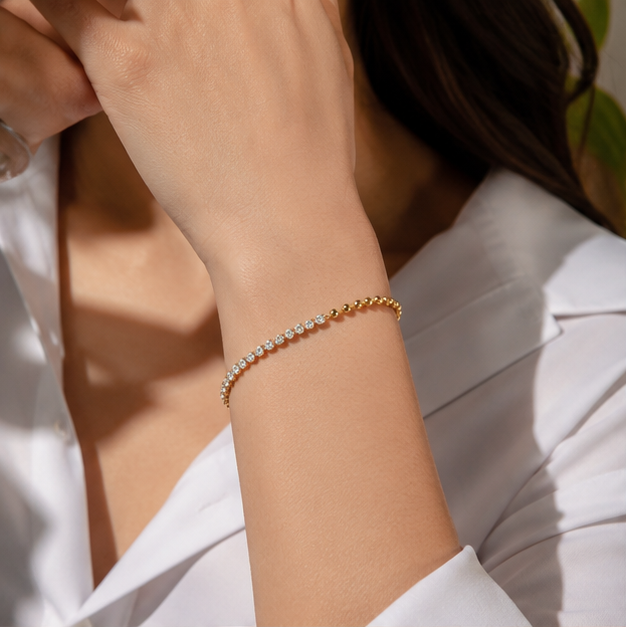 Elegant Gold Plated Crystal Tennis Chain Bracelet