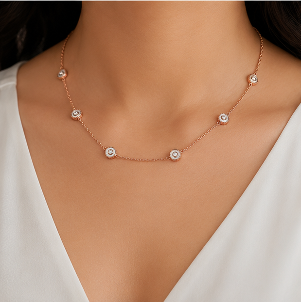 Elegant Rose Gold Circle Stone Necklace
