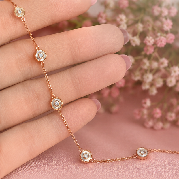 Elegant Rose Gold Circle Stone Necklace