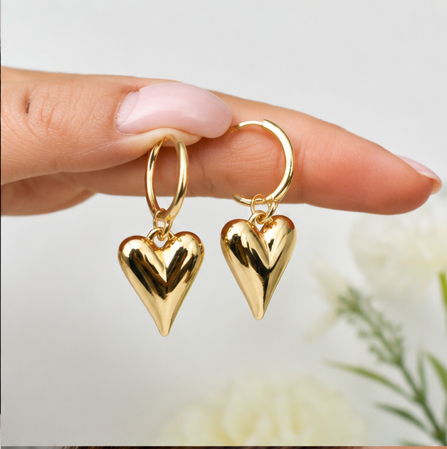 Elegant Gold Heart Drop Hoop Earrings