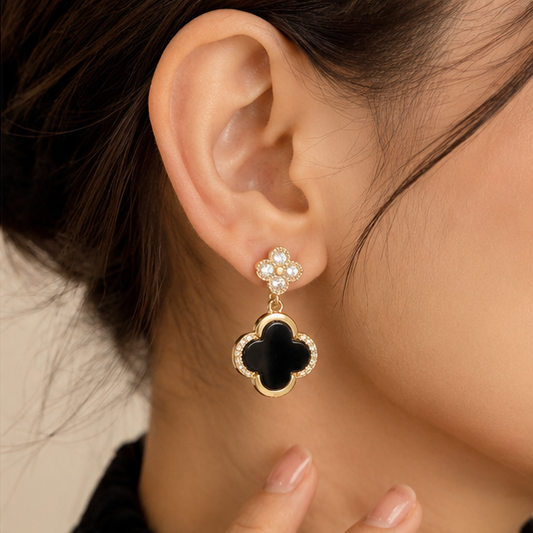 Elegant Black Clover Drop Earrings