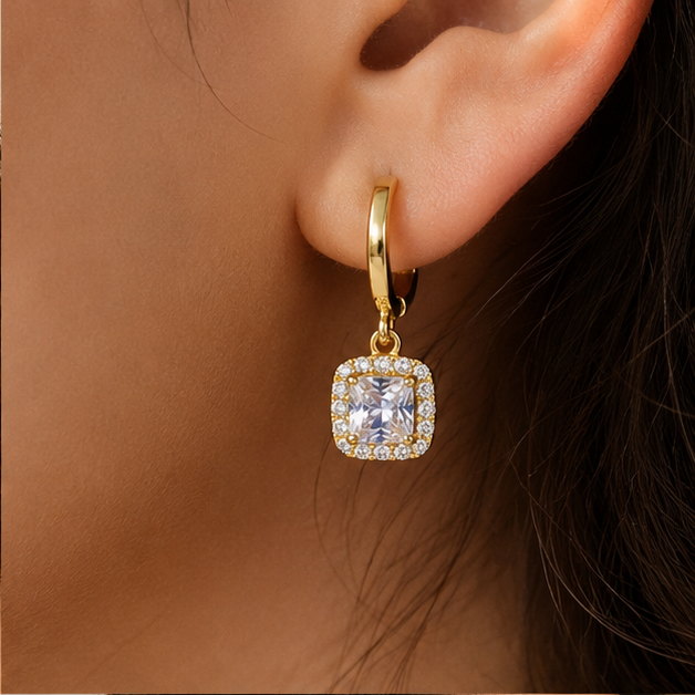Elegant Square Crystal Drop Earrings